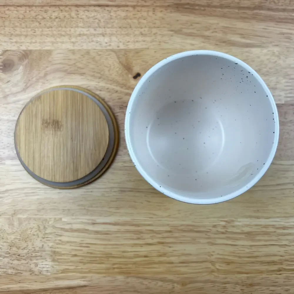 Speckled Ceramic Canister with Gold Star and Wood Lid - NWT